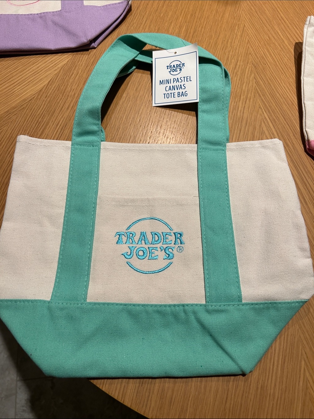 Trader Joe's Mint & White Canvas Tote